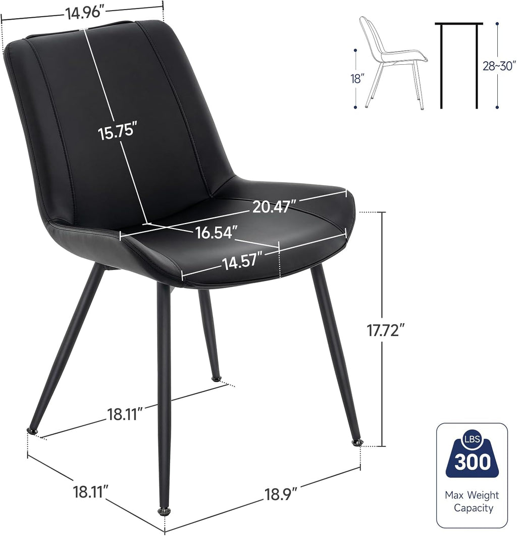Dining Chairs Set of 2, PU Leather Armless with Metal Legs Black | Fits Dining Rooms, Kitchens, Waiting room, Living rooms, Offices & Cafes, Easy to Clean Easy to assemble Adjustable Foot Pads