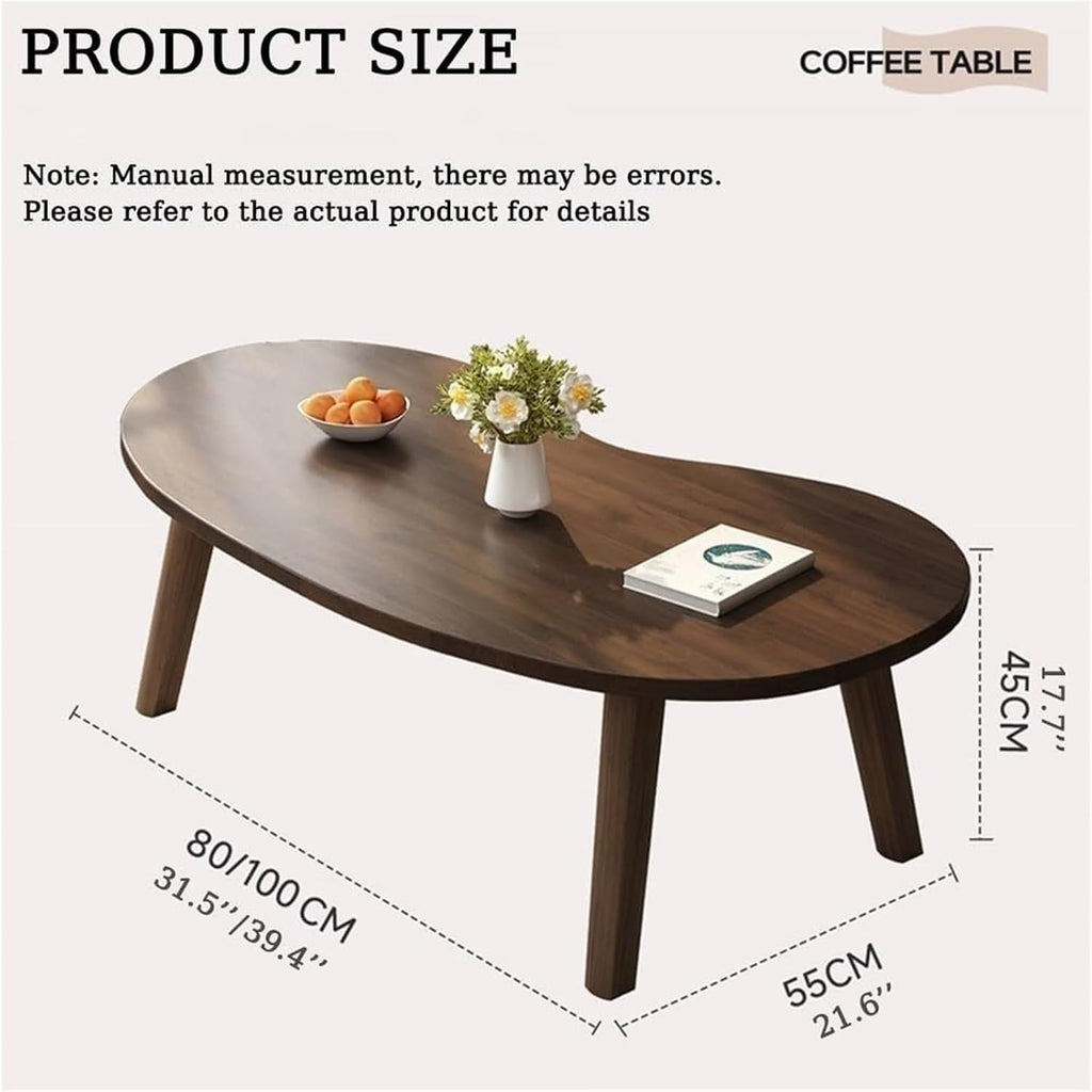 Creative Curved Coffee Table Wood Mid Century Modern for Living Room Foldable Side End Tables for Home(Wood,100cm)