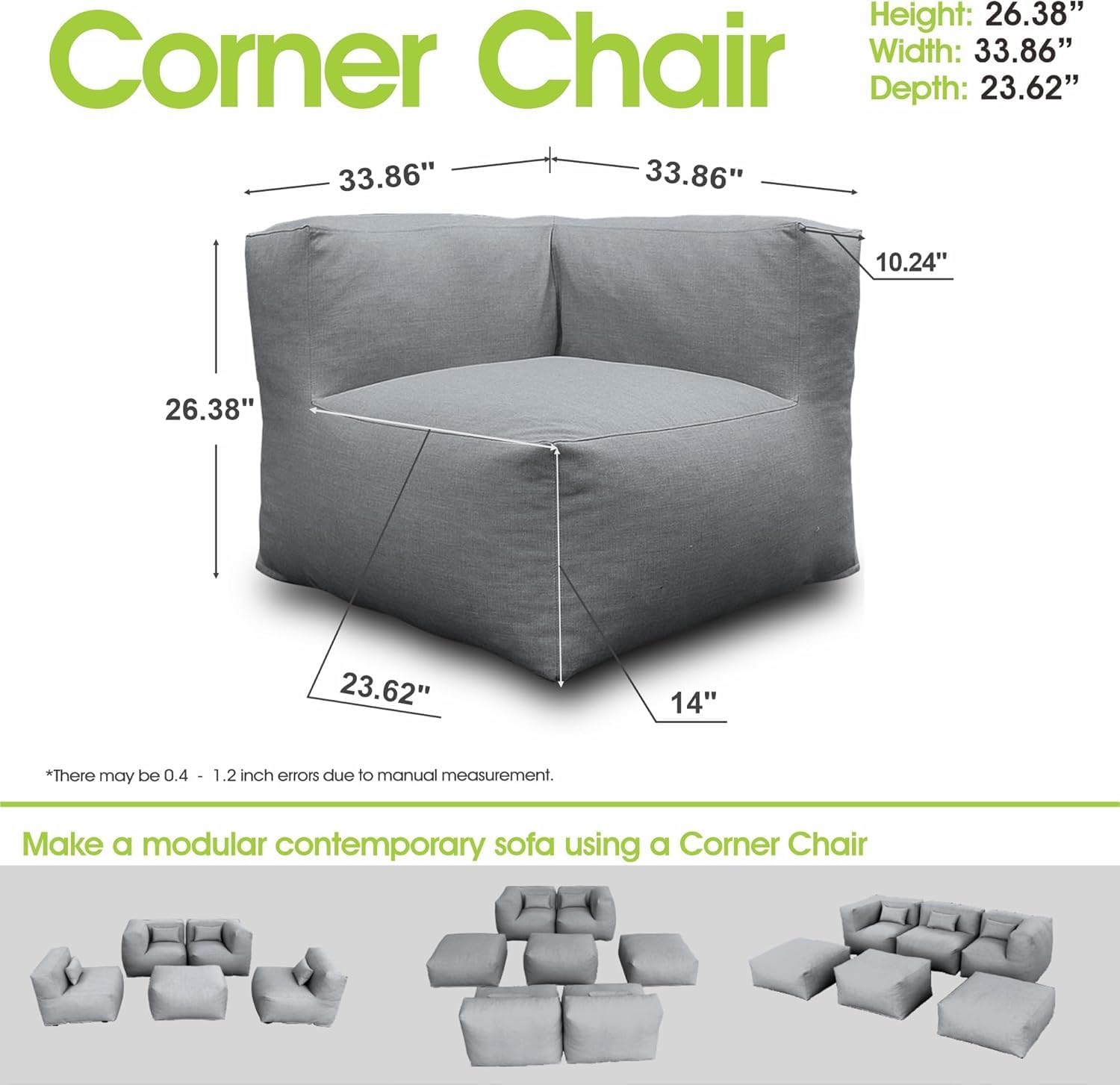 Dineli Modern Arm-Rest Chair Coner Chair Outdoor Furniture Comfy Patio Couch Sofa Outdoor Bean Bag Chair Creating a Unique Patio Garden Modular Contemporary Sofa Lazy Sofa for Outside - Dark Gray