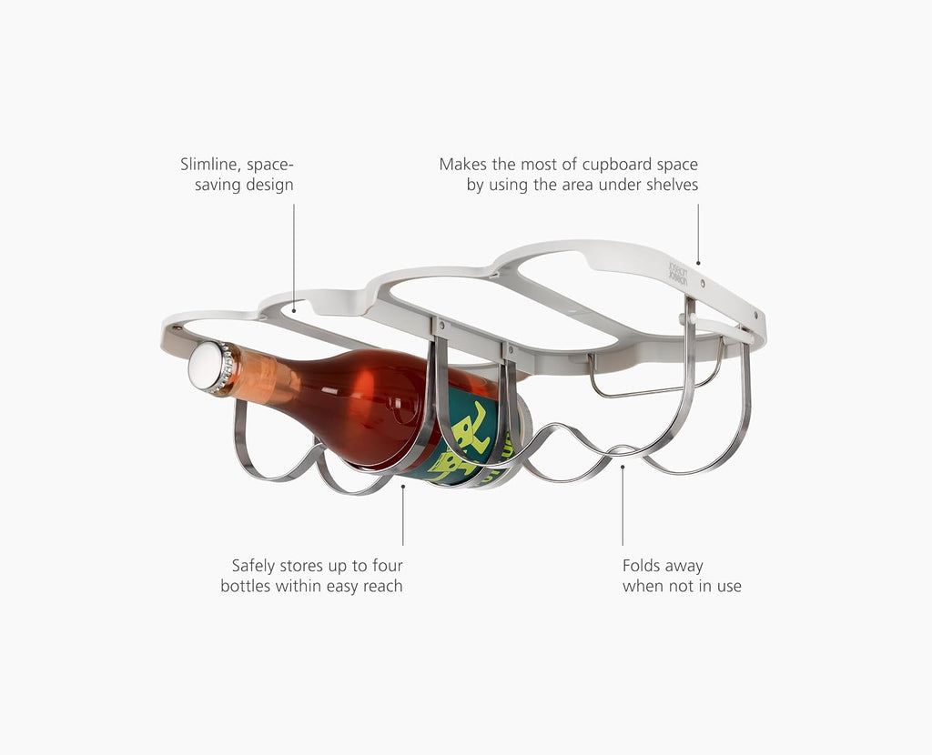 Joseph Joseph Cradle Wine Bottle Organizer, Under Cabinet Mount, Folding Steel Rack, Holds 4 Bottles