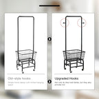 Rolling Laundry Cart with Hanging Rack Metal Laundry Basket with Wheels Laundry Hamper with Storage Basket and Shelf for Laundry Room Organization Black
