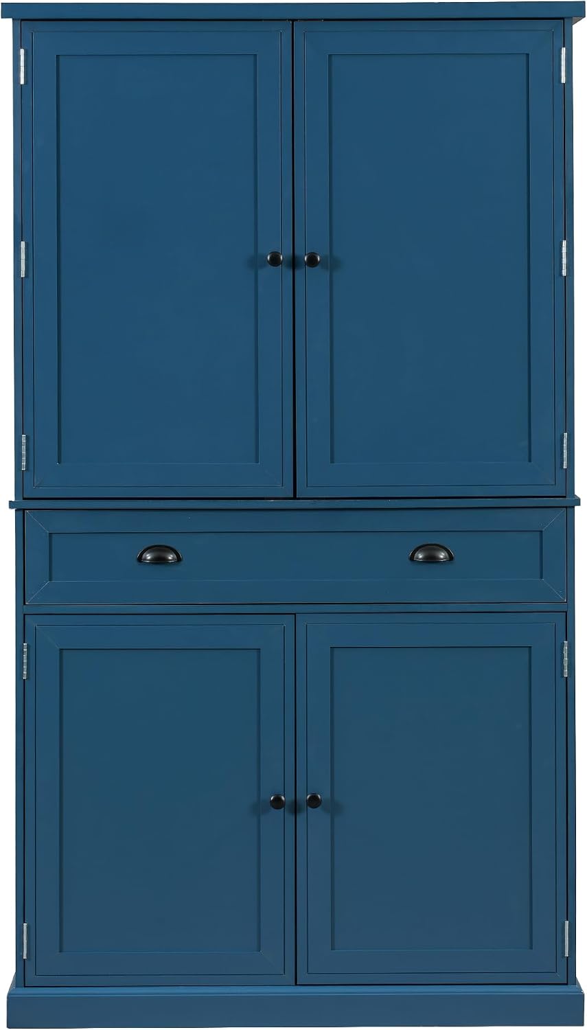 LUMISOL 72" Tall Farmhouse Kitchen Pantry Cabinet with 3 Pull Out Shelves & Drawer, Pantry Storage Cabinet with 6 Door Shelf & Adjustable Shelf for Kitchen, Dining Room, Blue