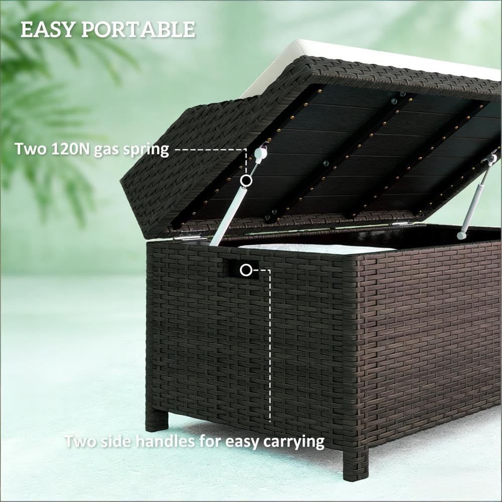 Outdoor Wicker Storage Bench with Lift Top Lid for Patio and Deck Organization