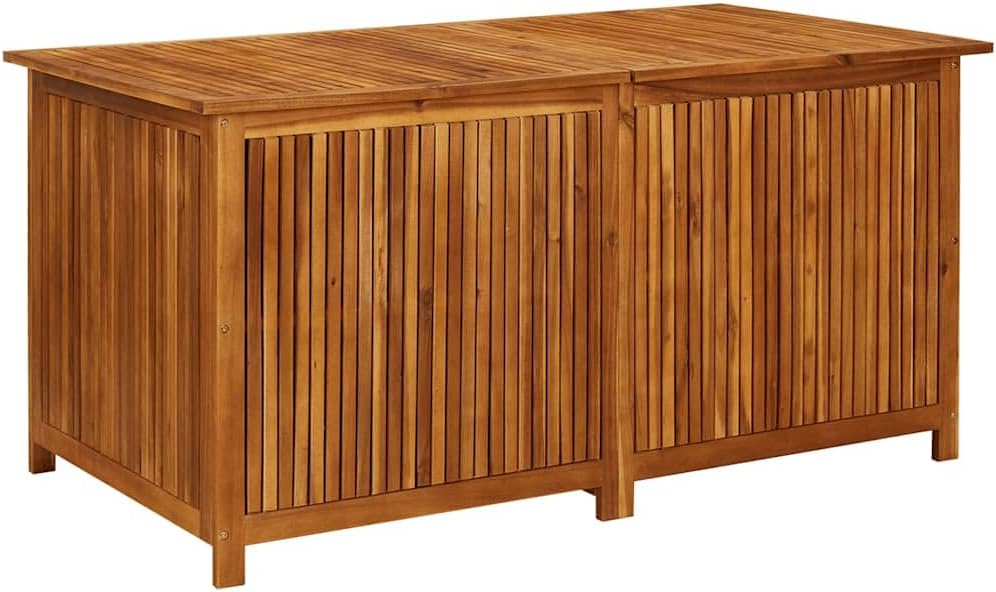 Solid Acacia Wood Patio Storage Box 59.1x31.5x29.5 Inches with Gas-Lift Lid, Waterproof Zippered Bag, Bench and Side Table for Cushions, Pillows, Garden Tools