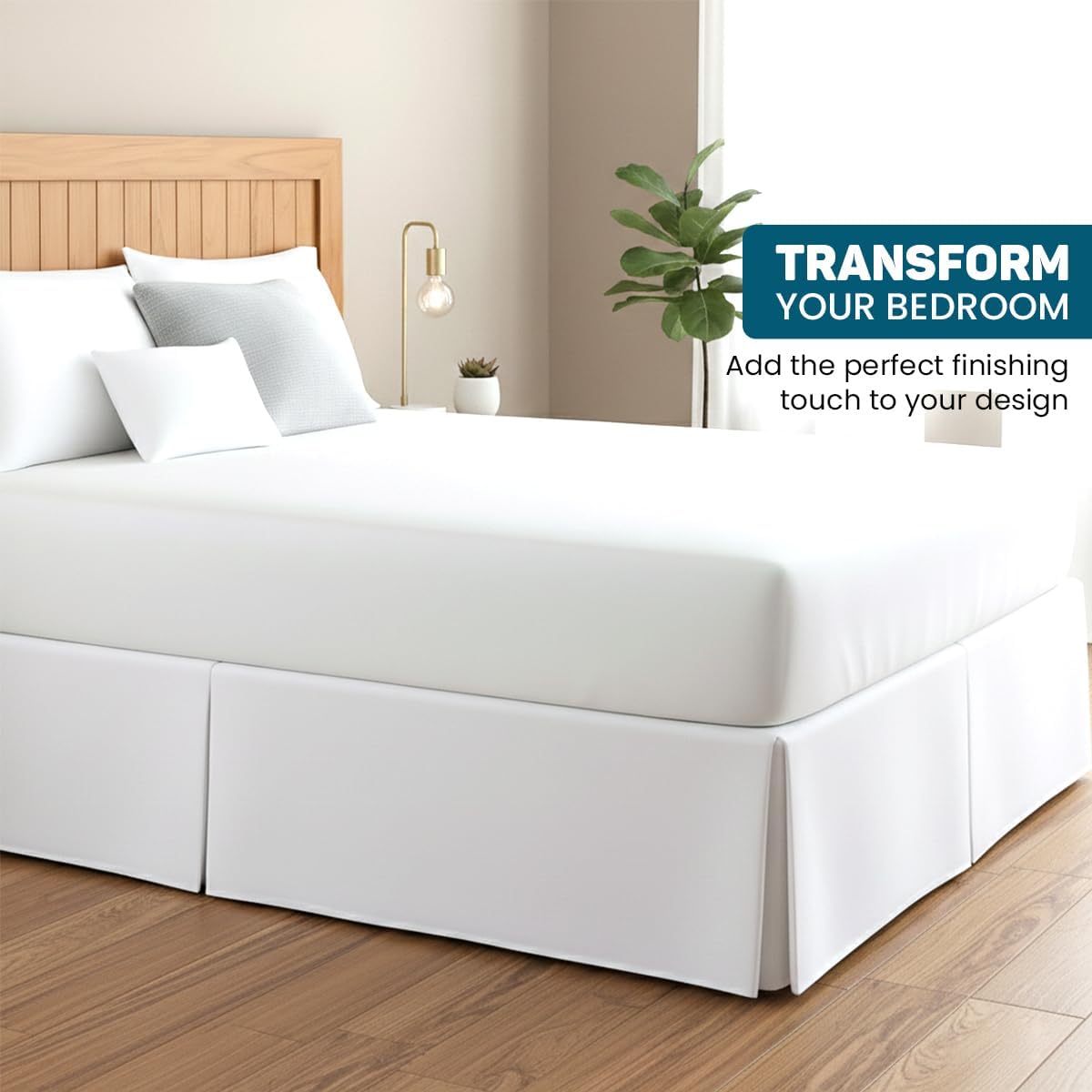 Egyptian Cotton Split Corner Bed Skirt King Size with 9" Drop Length, Platform Style with Easy Fit, Classic Tailored Look, Hotel Quality Bed-Skirts (White, Solid)
