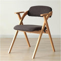 Mid Century Leather Dining Chair with Arms Indoor Folding with Cushioned Seat and Backrest Wooden Frame(Dark Gray)