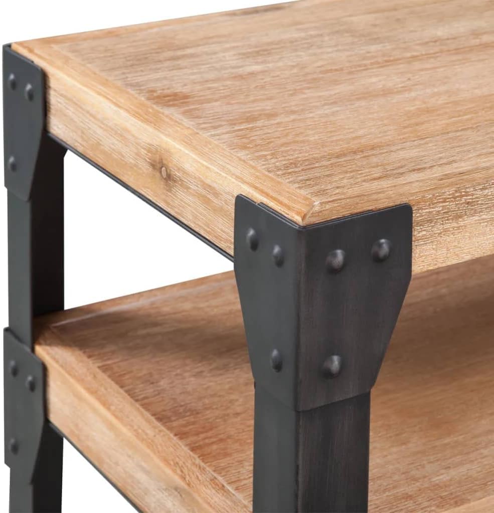 Rustic Brown Black Console Table for Living Room, Compact Side Table 15.7 Inch Width, Solid Acacia Wood Console Brown and Black with Steel Frame