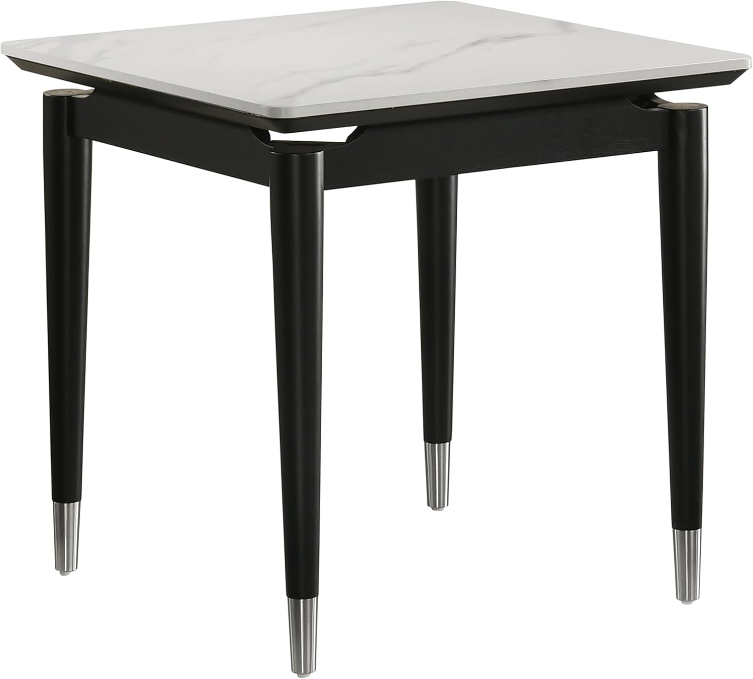 Furniture of America Miranda Modern Solid Wood 23.6-inch Square End Table with Sintered Stone Top, Silver-Capped Arrow Legs for Living Room, Black and White
