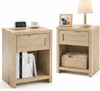 Walsham Natural Nightstands, Light Weathered Oak, 2 Set | Boho Bed Side Table, Minimalist Night Stand, Drawer and Storage Shelf, Farmhouse End Tables