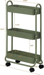 SunnyPoint Slim Rolling Storage Cart, 3 Tier Bathroom Storage Organizer Bathroom, Laundry Utility Cart (Army)