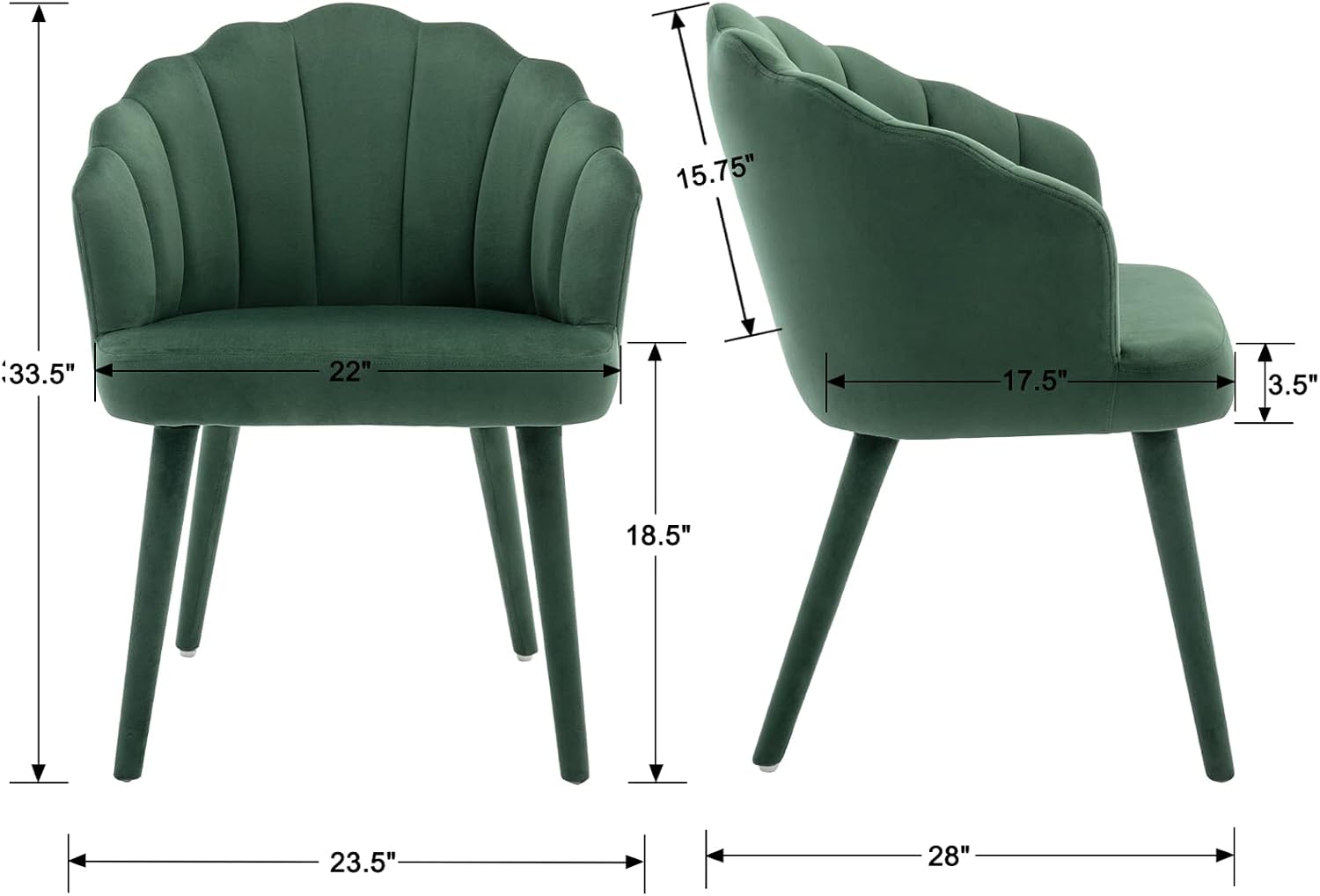 Velvet Dining Chairs Set of 2 Modern Living Room Chairs with Petal Back & Wood Legs Comfy Upholstered Accent Chair Side Chair for Dining Room/Bedroom/Vanity, Green
