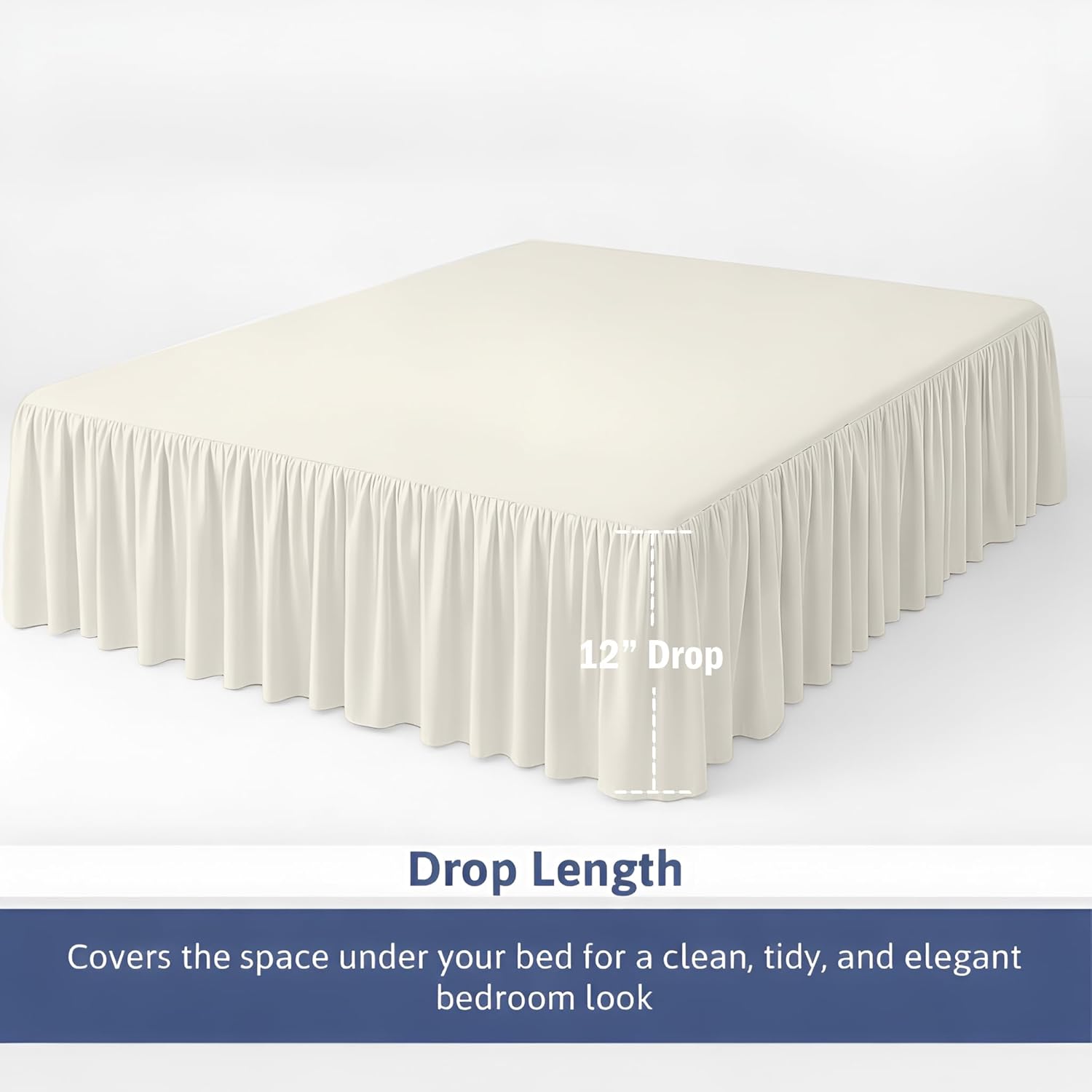 King Size Ruffled Bed Skirt - 16 inch Drop Dust Ruffle Bedskirt with Split Corners, Easy Fit Platform Design Bed Skirts, Three-Sided Coverage, Microfiber Bedskirts, Ivory