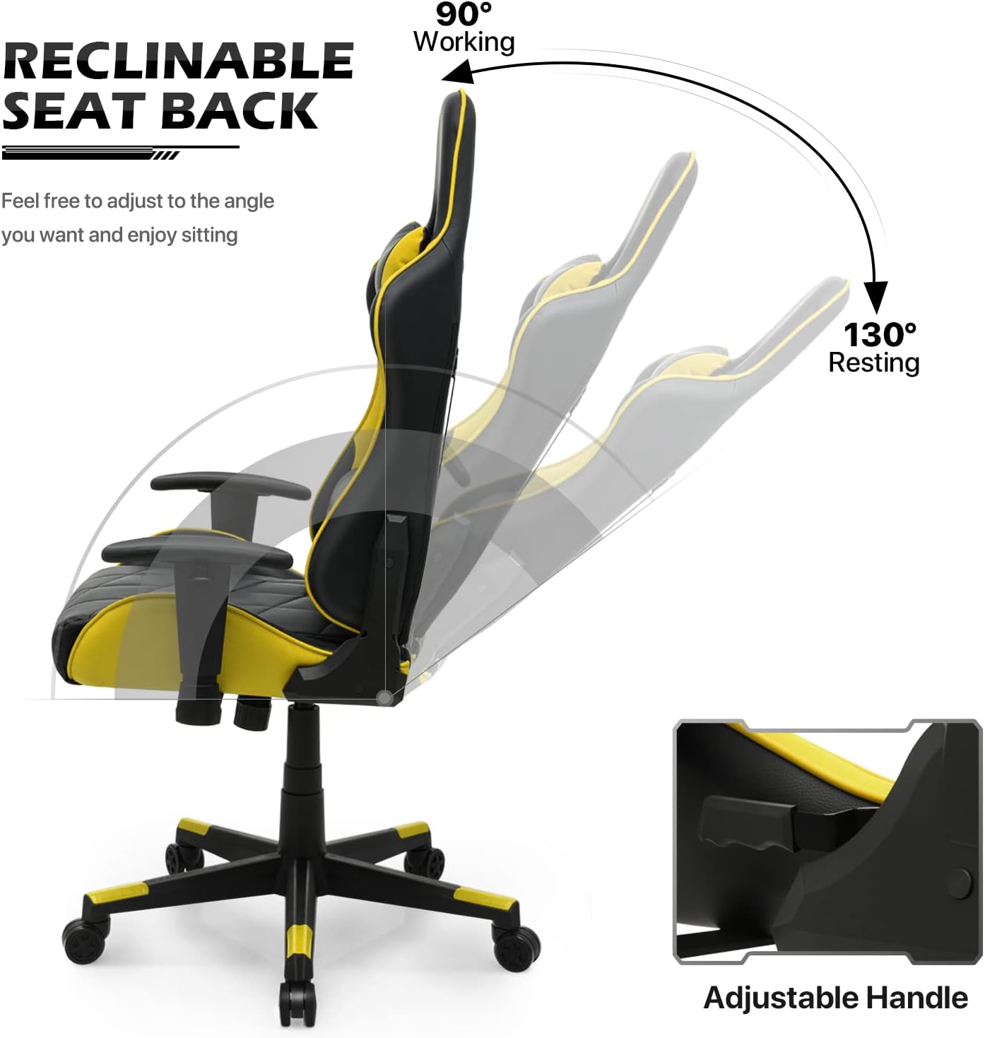 MoNiBloom Gaming Chair Racing Style High-Back Reclining Ergonomic Swivel Chair with Adjustable Headrest and Lumbar Support, PU Leather Executive Chair for Home Office Gaming, Yellow