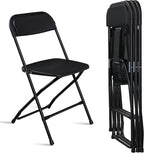 Black Plastic Folding Chairs | Steel Frame, 350 lbs Capacity, Indoor/Outdoor, Set of 4