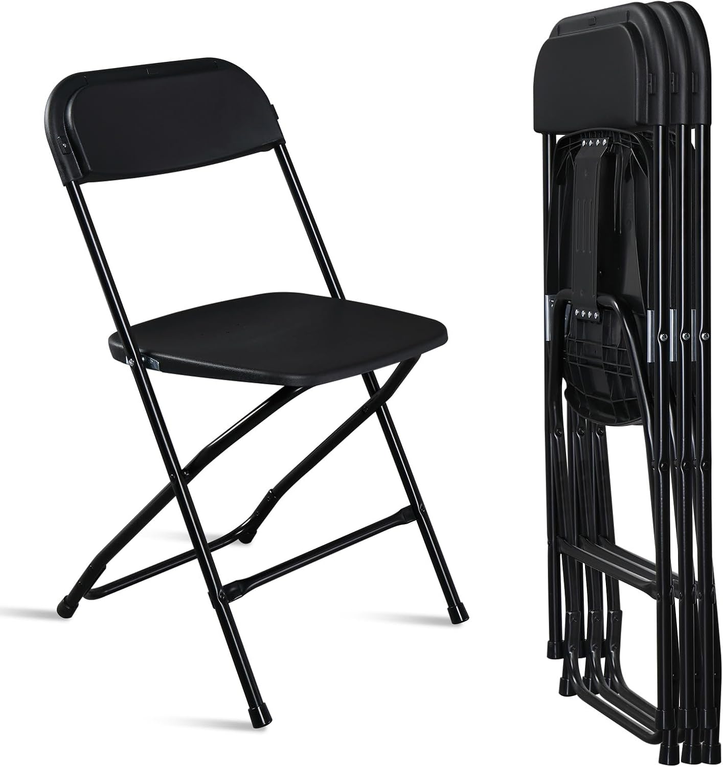 Black Plastic Folding Chairs | Steel Frame, 350 lbs Capacity, Indoor/Outdoor, Set of 4