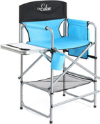 OmySalon 26" Extra Tall Director Chair w/Side Table, Heavy-Duty Steel Frame Portable Folding Bar Stool w/Storage Pockets, for Makeup Artist, Salon, Studio, Camping, 301 lbs Capacity (Navy)
