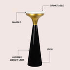 JONATHAN Y Oliver Black/Gold Metal Drink Table with White Marble Top, 8" Small Round Pedestal Side Table for Living Room, Modern Martini Cocktail Accent Stand for Small Spaces, 22.25" H END1009B