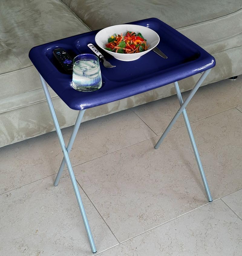 Folding TV Tray Table, Portable, Sturdy, Flag Blue (Set of 2)