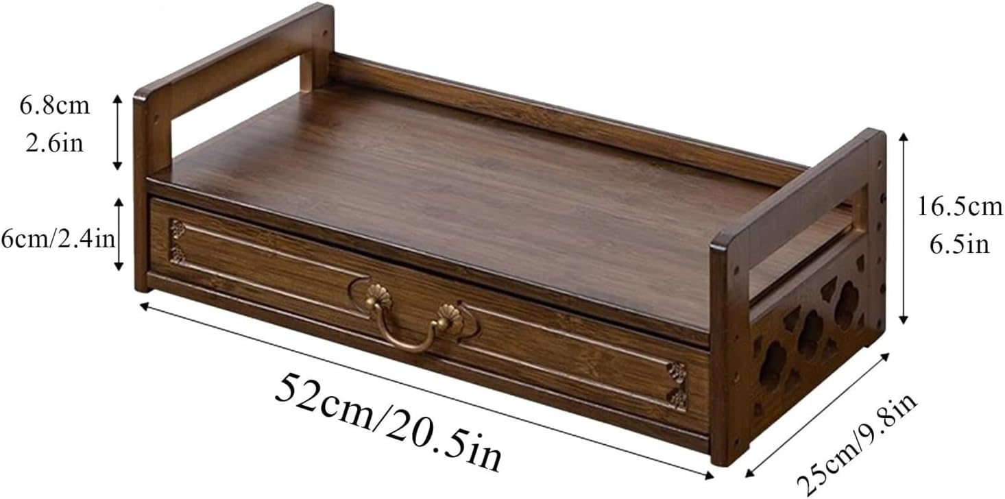 Bamboo Altar Meditation Table - Spiritual Worship Table with Drawer & 2-Tier Storage, Hand-Carved Buddhist Tea Table for Prayer/Divination(Walnut,20.5in(52cm))