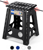 ACKO Folding Step Stool Foldable 16 Inch 400 lbs Capacity, Plastic Stools for Adults and Kids, Collapsible Stools for Kitchen, Stepping Stool with Handle, Black,1 PC