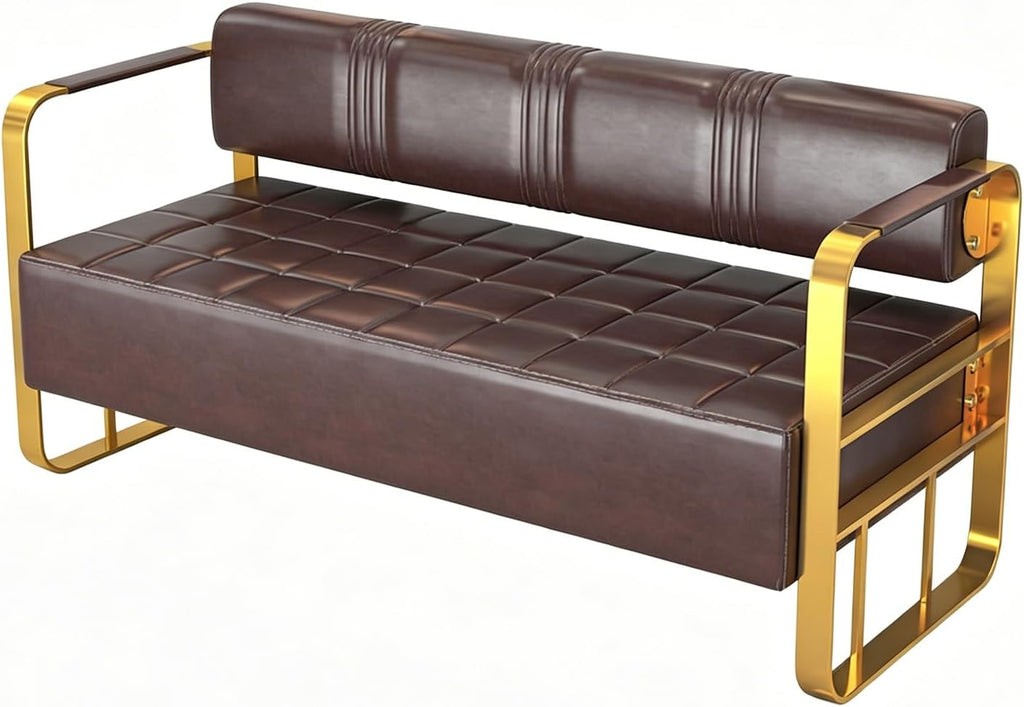 Waiting Room Bench with Backrest, Faux Leather Upholstered Reception Bench & Stainless Steel Frame - for Hair Salons, Offices, and Hotels