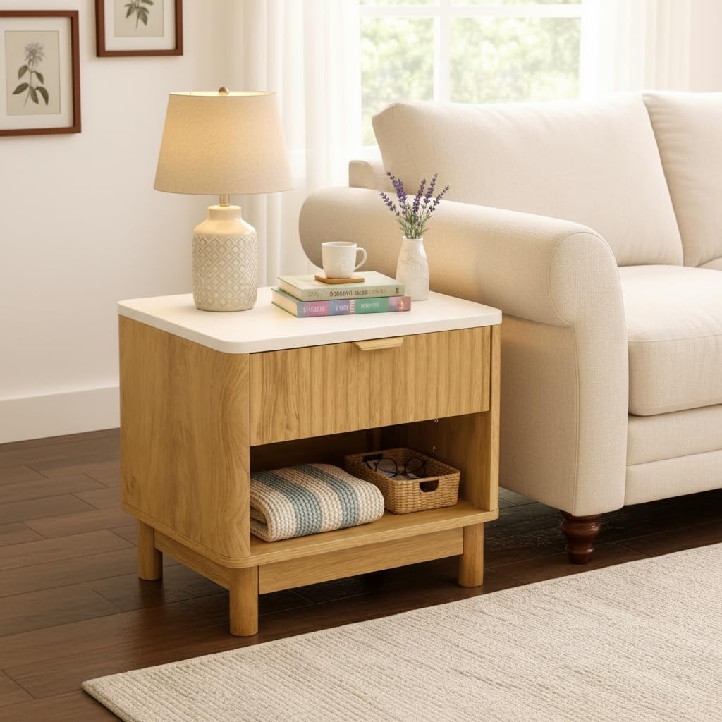 Fluted Cabinet with Storage, Pantry Cabinet for Living Room, Oak