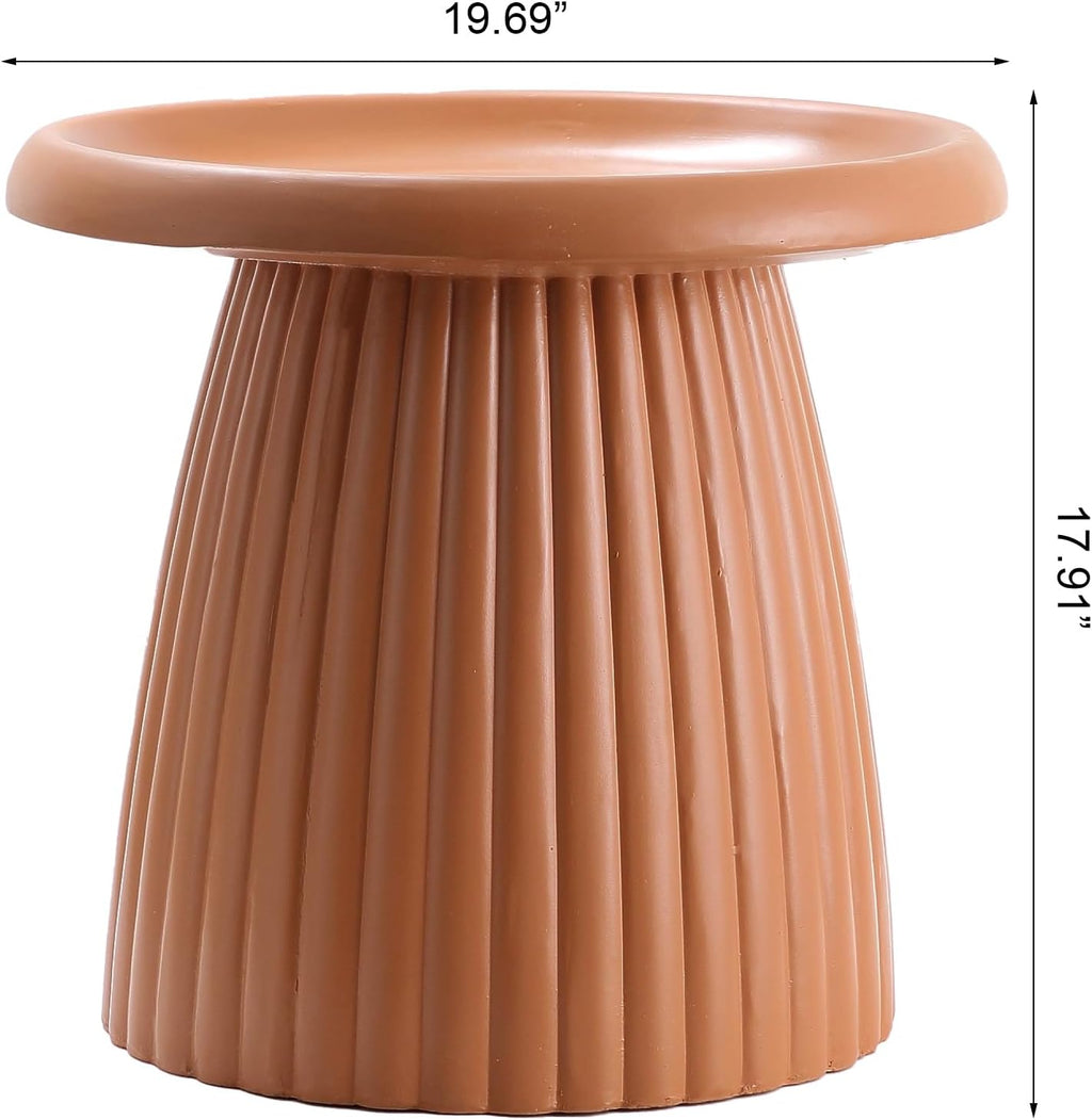 19.69" Round Light Terracotta MGO End Table for Indoors and Outdoors, Mid-Century Modern Magnesium Oxide Fluted Base Side Table, Circle Fluted End Table for Living Room Patio
