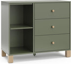 Storkcraft California 3 Drawer Combo Dresser, Olive with Driftwood | GREENGUARD Gold Certified, Interlocking Drawer System, Pre-Installed Drawer Tracks for Easier Assembly, Spacious Cabinet