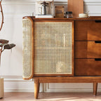 Entryway Cabinet Chinese Style Wooden Sideboard Dining Room with Drawers Double Door Rattan Storage Cabinet Multifunctional Storage Cabinet Sideboard Storage Cabinet