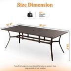Rectangle Patio Dining Table, 8-Person Metal Outdoor Patio Table with Adjustable Umbrella Hole, Weather-Resistant for Garden Backyard Porch, Dark Brown