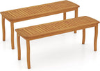 Tangkula Acacia Wood Outdoor Bench, 47" 2-Person Patio Dining Bench with Slatted Seat, Backless Wooden Entryway Bench, Farmhouse Indoor Outdoor Bench for Garden, Poolside, Deck & Park (2,Natural)