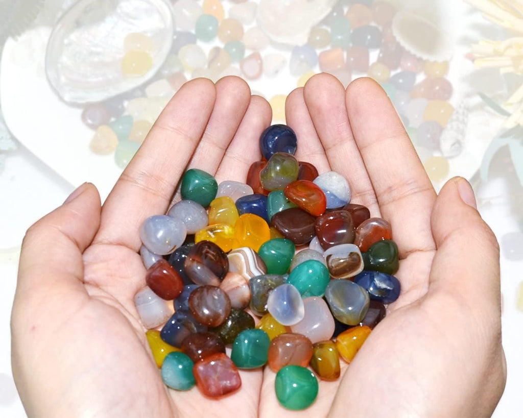 KINGOU 15oz/425g Polished Agate Gems Stones Pebbles Mix Colored Gravel Rocks for Succulents Plants Vase fillers, Aquarium Decorative