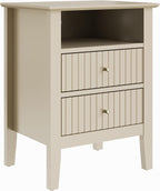 RoyalCraft Beige Fluted Nightstand with 2 Drawers, Colorful Nightstand for Bedroom, Modern Wooden End Table with Storage for Small Spaces, Tall Side Sofa Table for Couch, Home Office