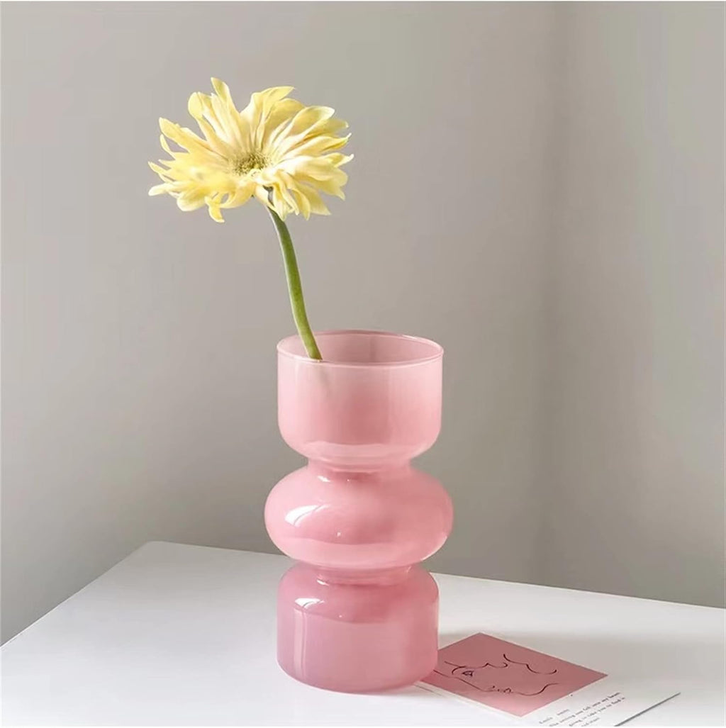 JSPYFITS Glass Hydroponic Flower Vase, 7 Inches Colored Glassbubble Vases for Flowers, Three-Layer Glass Funky Vase for Home/Office/Weddings/Party Table Flower Decor (Pink)