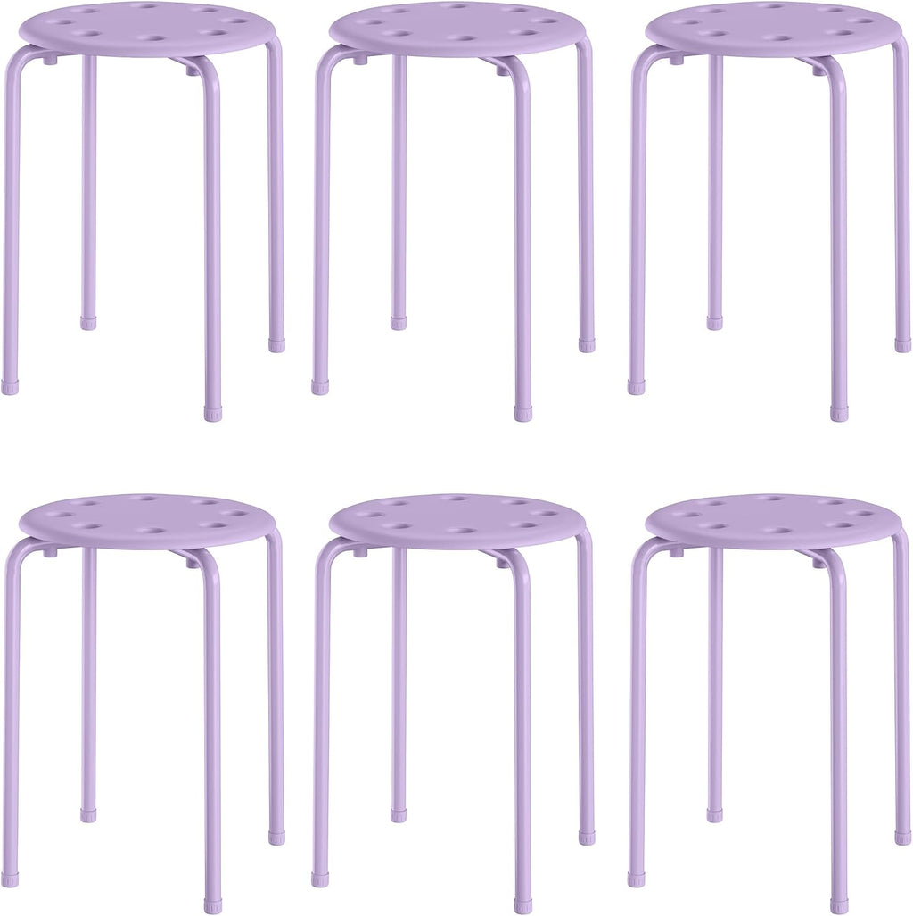 VECELO 6-Piece Stacking Stools, 17.7 Inch Standard Height, Portable Stackable Colorful Decoration Stools for School Classroom and Office Use, Purple