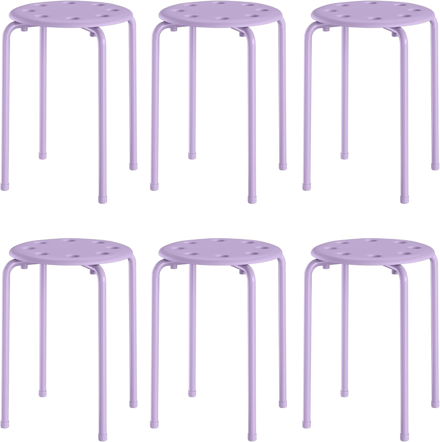 VECELO 6-Piece Stacking Stools, 17.7 Inch Standard Height, Portable Stackable Colorful Decoration Stools for School Classroom and Office Use, Purple