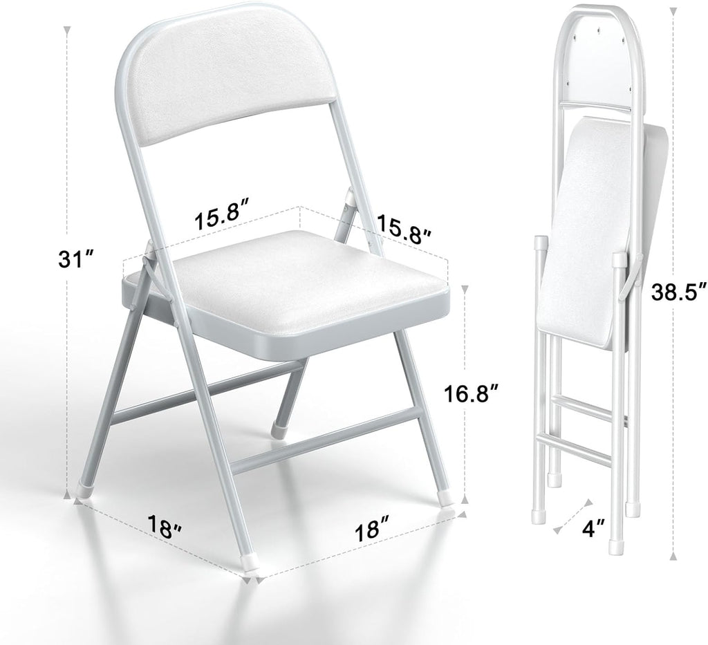 Nazhura 4 Pack Folding Chairs with Padded Vinyl Cushion Chairs with Comfortable Cushion and Durable Steel Frame for Home and Office, for Indoor and Outdoor Events (White, Vinyl)