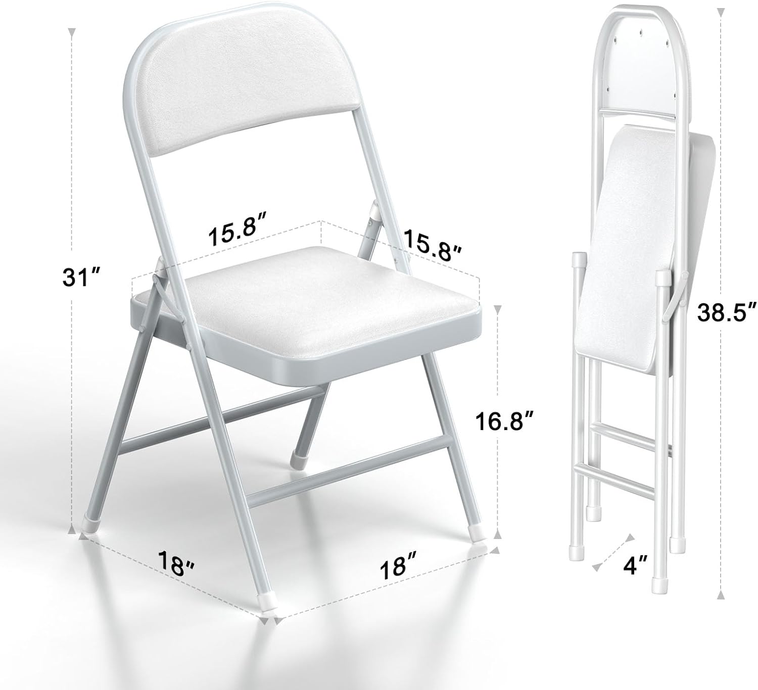 Nazhura 4 Pack Folding Chairs with Padded Vinyl Cushion Chairs with Comfortable Cushion and Durable Steel Frame for Home and Office, for Indoor and Outdoor Events (White, Vinyl)