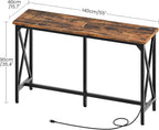 CHOEZON 55'' Bar Table, Kitchen Dining Table with Power Outlet and Footrest, Industrial Style, for Pub, Living Room, Rustic Brown and Black TBT09UBF