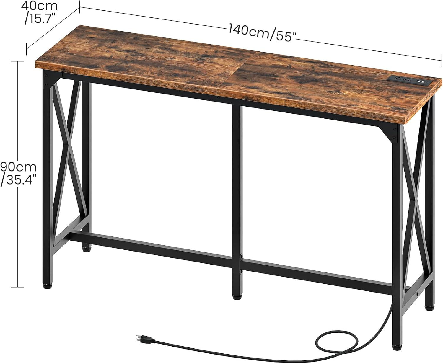 CHOEZON 55'' Bar Table, Kitchen Dining Table with Power Outlet and Footrest, Industrial Style, for Pub, Living Room, Rustic Brown and Black TBT09UBF