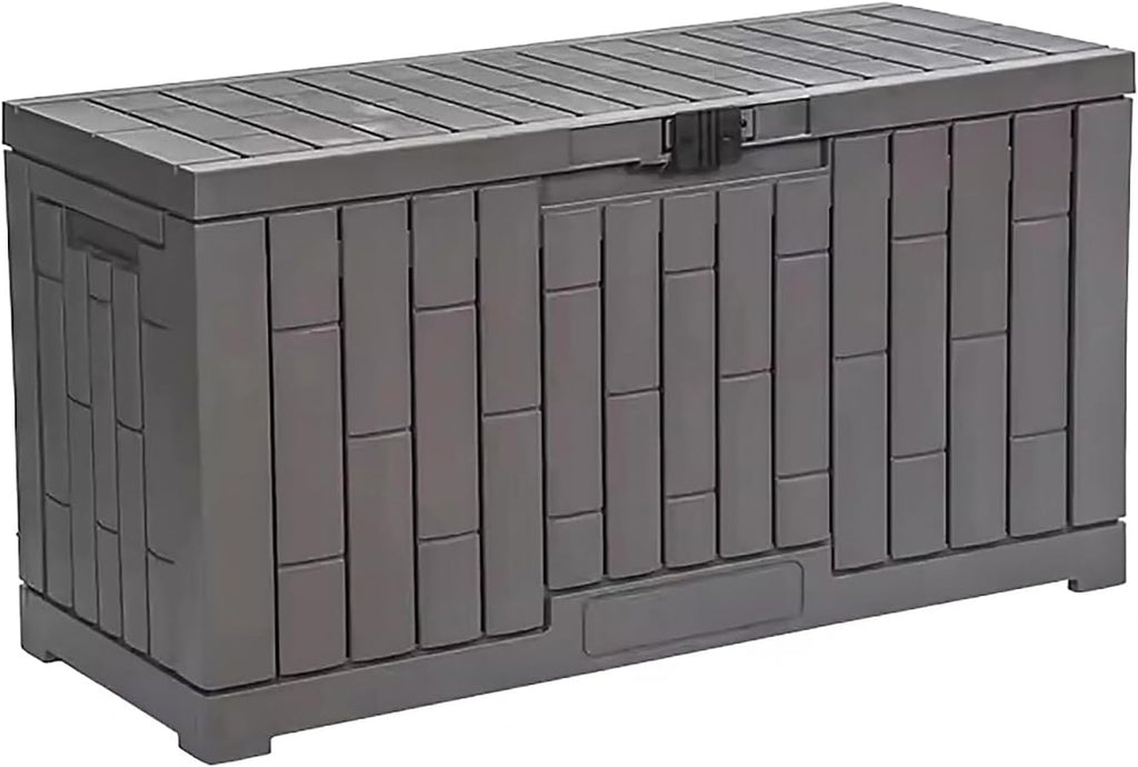 Waterproof Outdoor Storage Box, Patio Storage Bench, 220lbs Reinforced Sit-on Lid, Tool-Free Assembly, Stackable Lockable Deck Box for Backyard Poolside Garage Garden Organization 804B