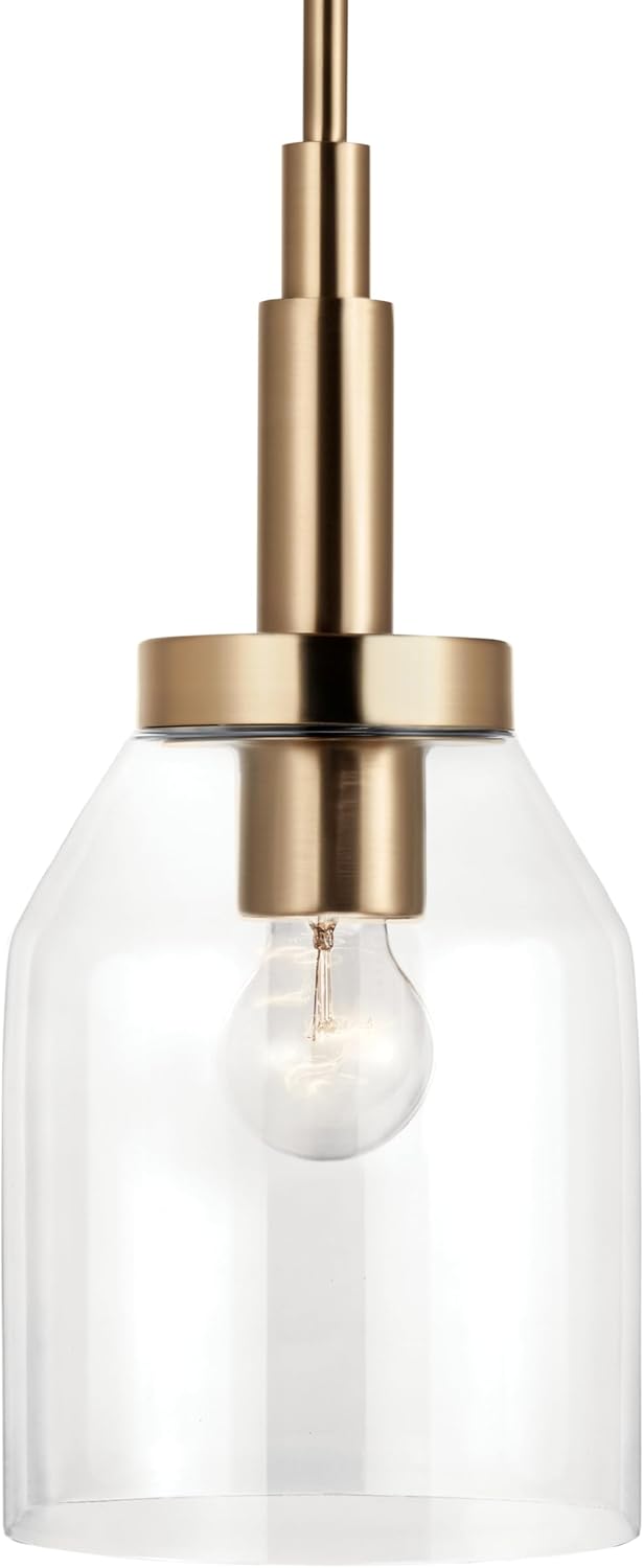 Kichler Madden 1-Light Mini Pendant Light Fixture with Clear Glass Shade in Champagne Bronze, Sloped Ceiling Compatible for Kitchen Island Hanging Lighting (15" x 7 "), 52725CPZ