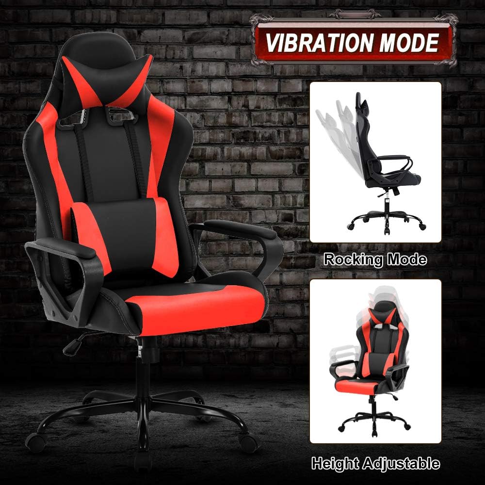 Modern Gaming Chair Ergonomic High Back PU Leather Office Chair with Lumbar Support, Red