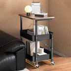 Foldable Narrow Modern Sofa Table with Open Storage Shelves, Movable Side Table End Table Snack Tables for Small Spaces Living Room Bedroom Bedside Balcony Kitchen(Black)