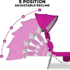Romswi 1PK Folding Tanning Beach Chair with Face Hole & Canopy Shade, 5-Position Reclining Sun Lounger, Portable Face Down Tanning Chair with Arm Holes & Side Pocket for Beach, Pool & Patio, Neon Pink