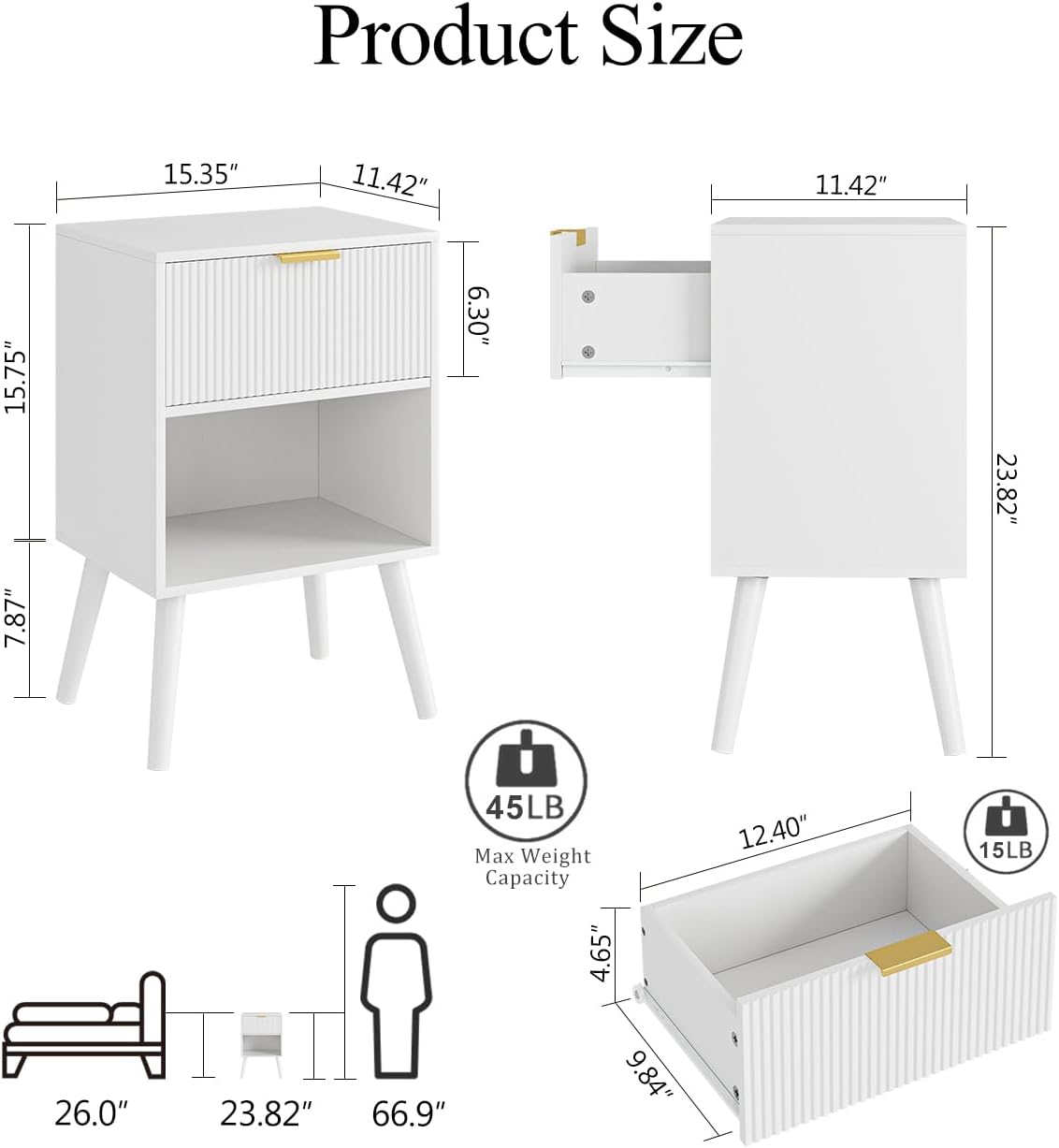 Aienvey Nightstand, Small Side Table, Bedside Table with Drawer, Modern Night Stand, End Table for Bedroom, Living Room (White Stripe)