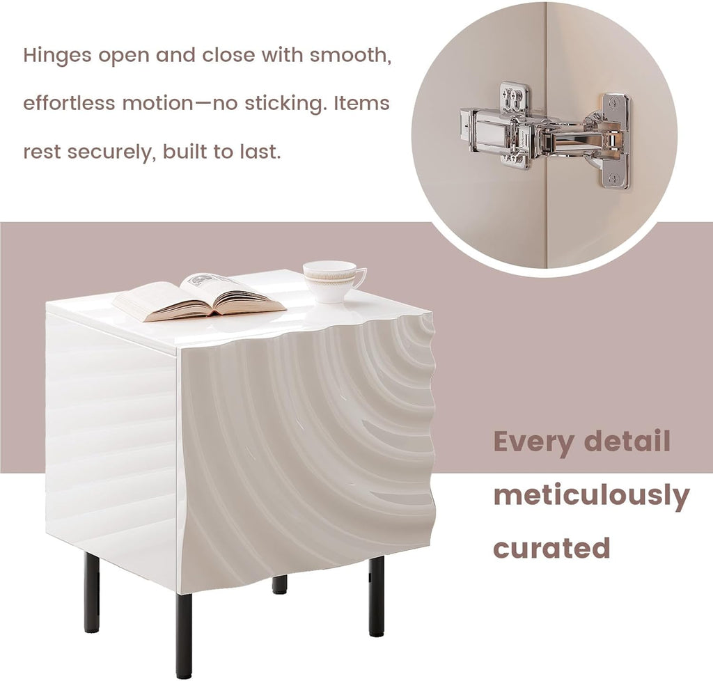 Nightstand Set of 2, Unique Design Side Table Set, Small Bedside Accent Table with Storage and 4 Metal Legs for Bedroom,Living Room and Small Spaces