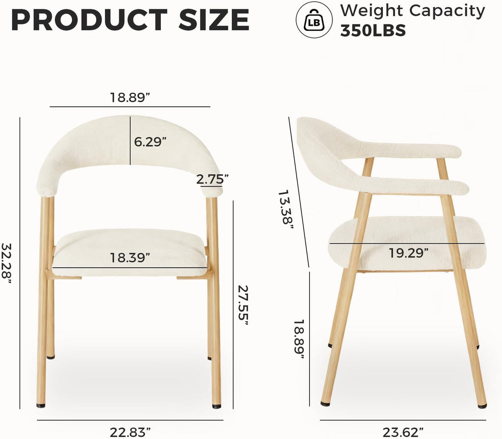 DUMOS Dining Chairs Set of 2, Linen Fabric Upholstered Kitchen Side Chairs with Curved Backrest & Metal Legs, Modern Farmhouse Accent Chairs for Dining Room Kitchen Living Room Cafe, Beige