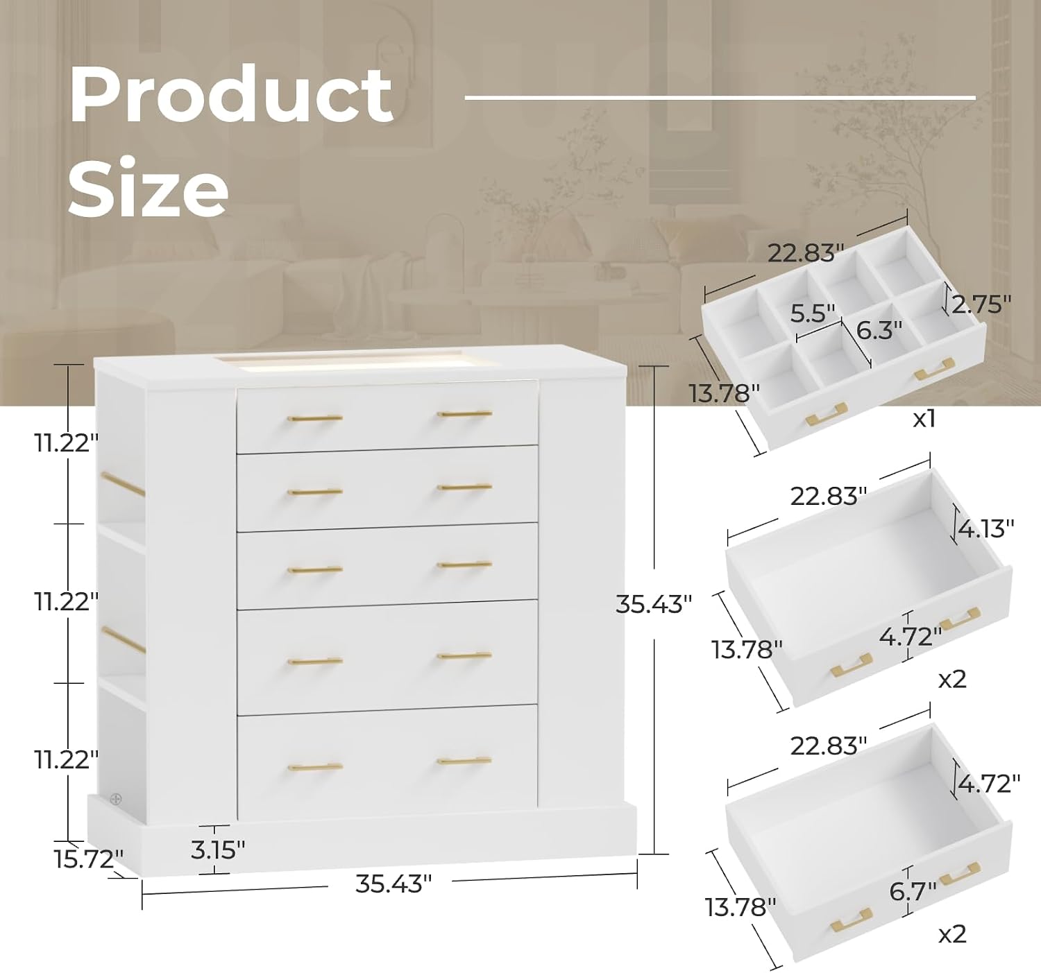 Closet Island with Glass Top, LED Lights and Jewelry Display, Bedroom Island with Open Shelves, Drawers Dresser & Walk-in Closet Island for Bedroom, Cloakroom, White 2