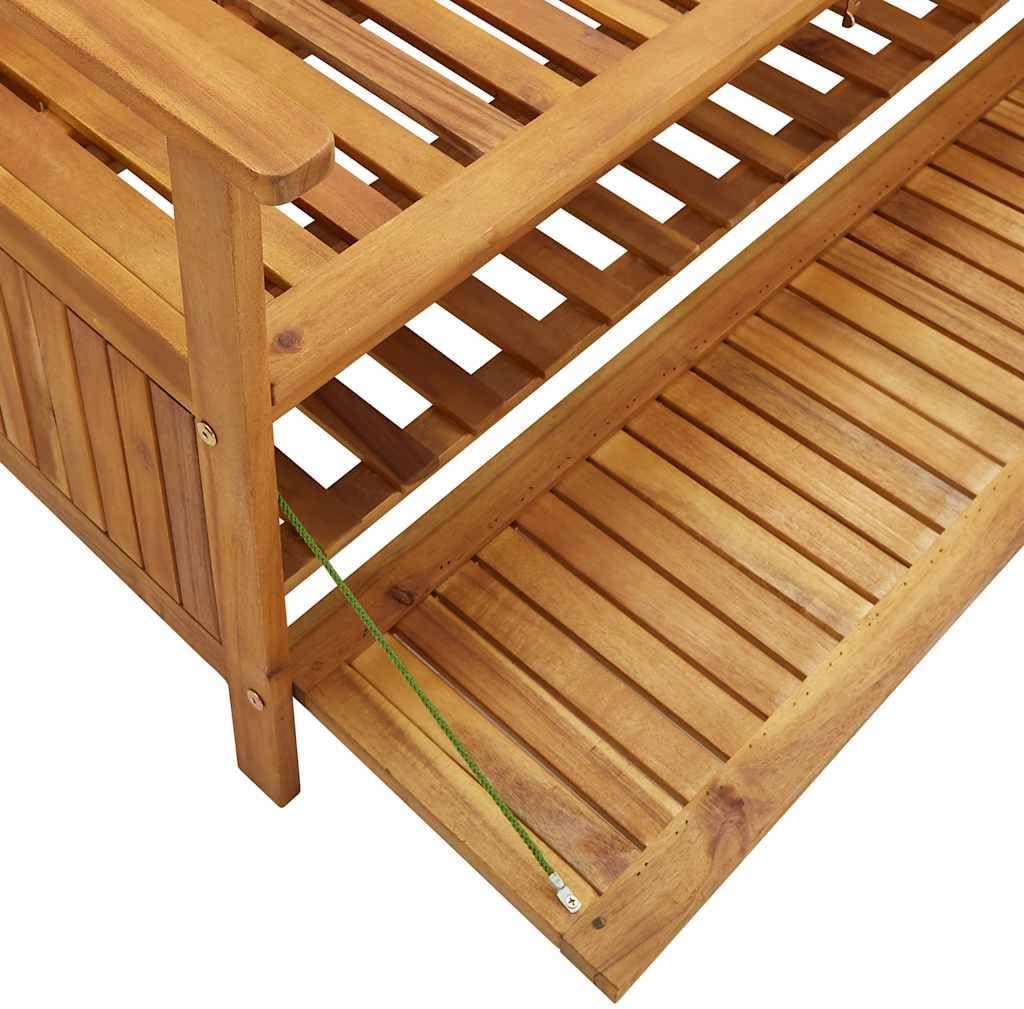 Patio Storage Bench Solid Acacia Wood 47.2 Inch Outdoor Garden Seat with Backrest Armrests Large Storage Compartment for Porch Deck Yard Relax